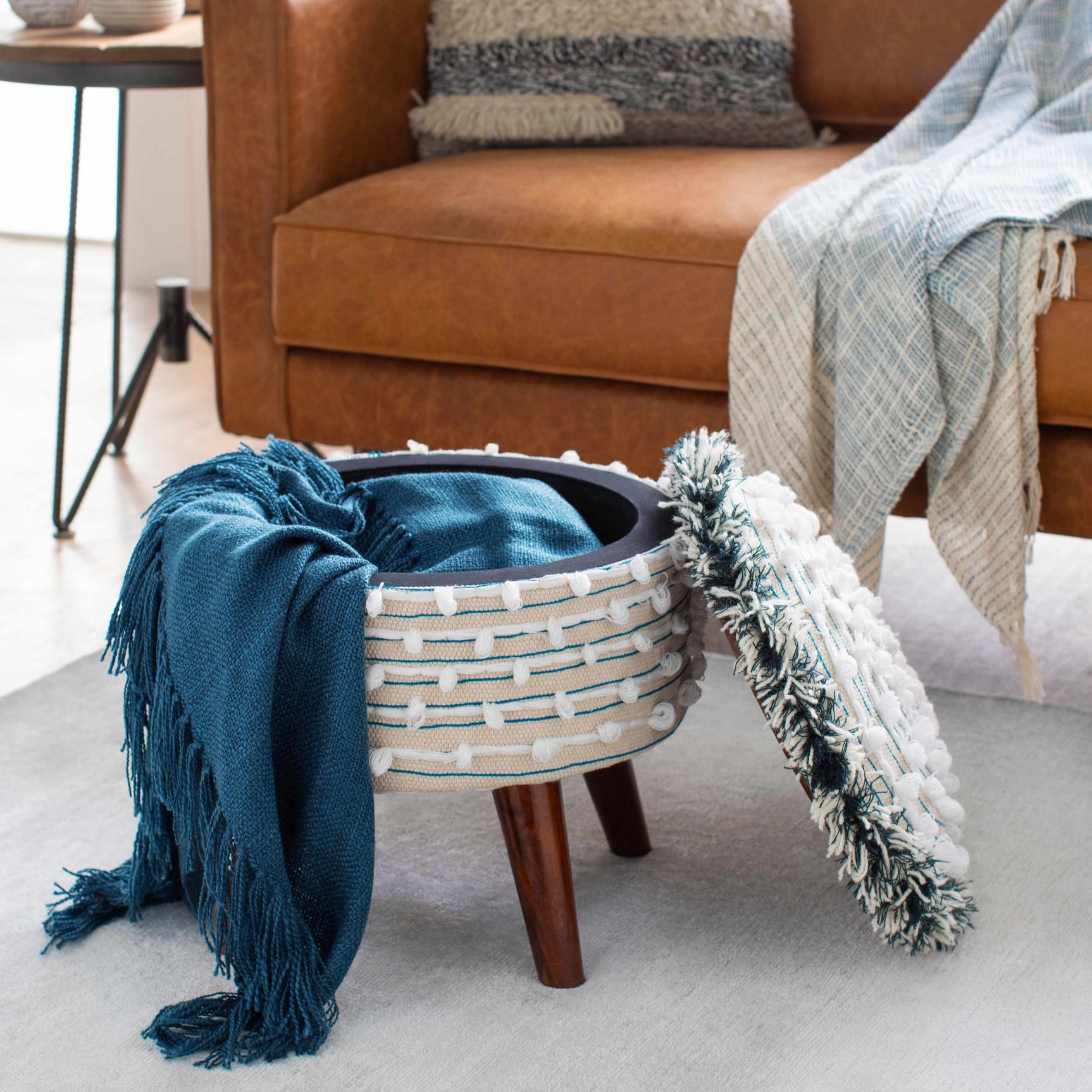 Matagami Beige Hand Woven Stool - Clearance - Ornate Home