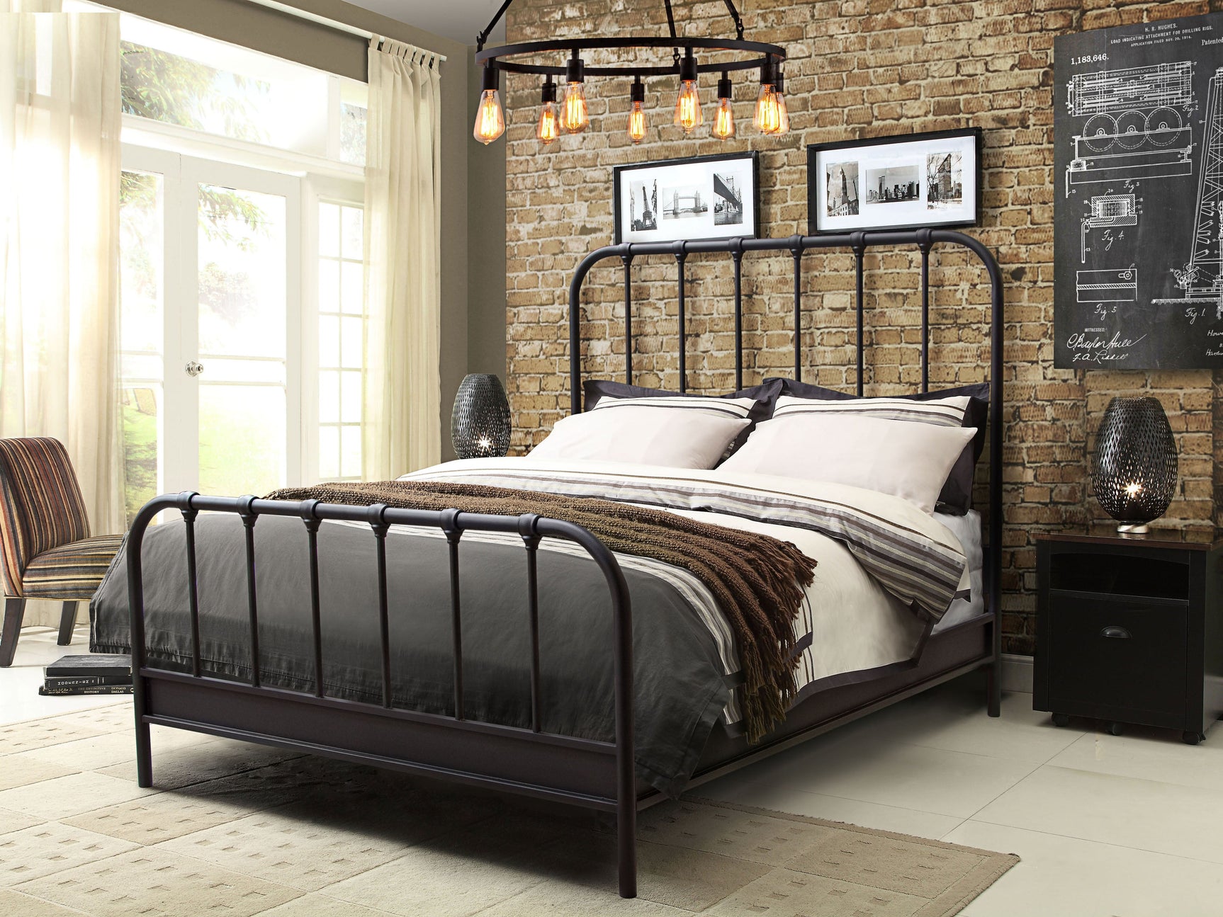 Mateo Rust Brown Metal Queen Bed - Ornate Home
