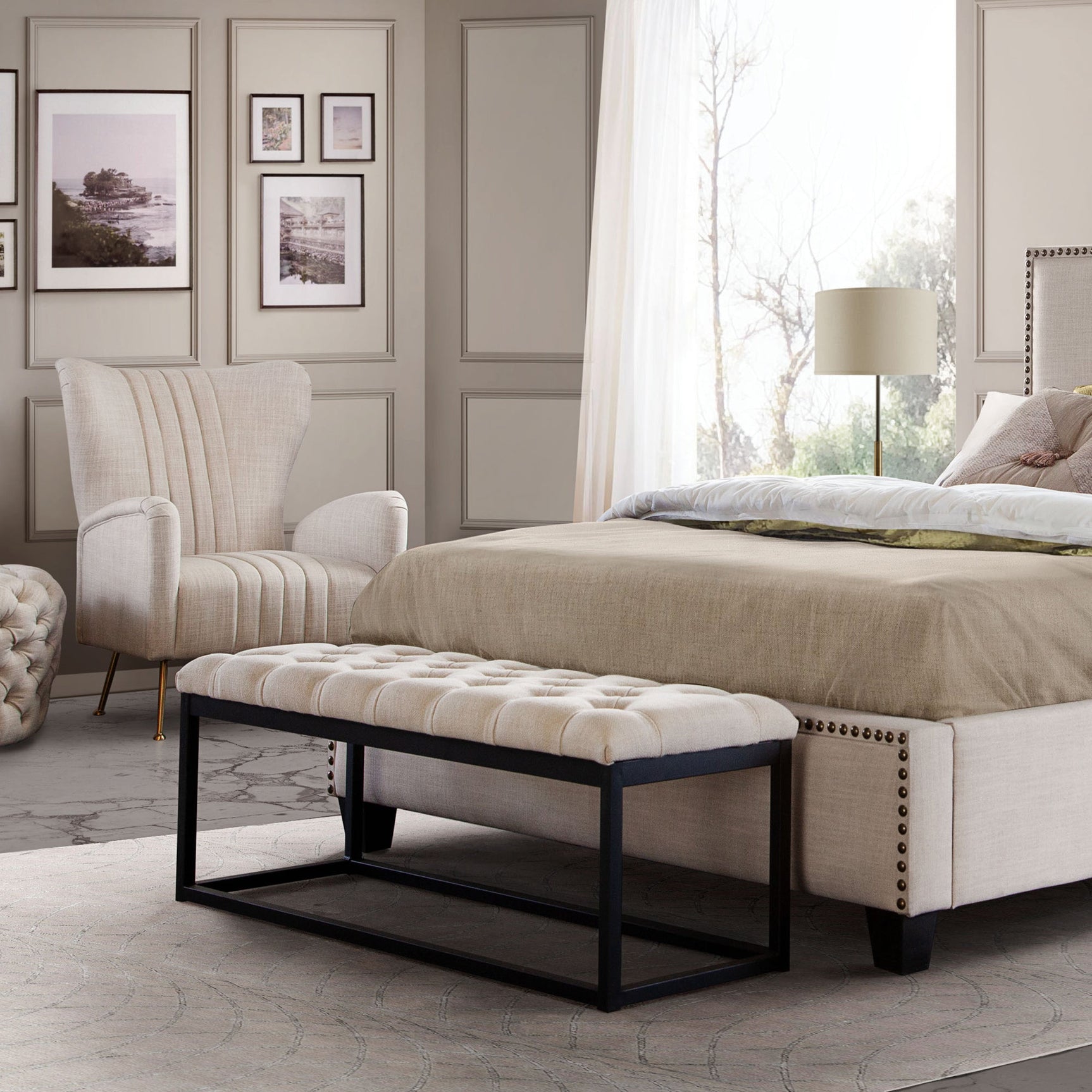Mateo Small Sand Tufted Bench - Ornate Home