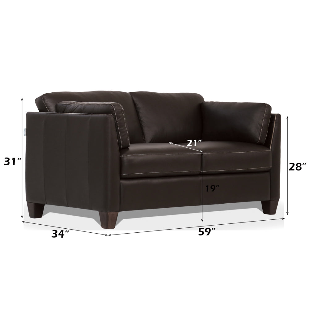 Matias Chocolate Leather Loveseat - Ornate Home