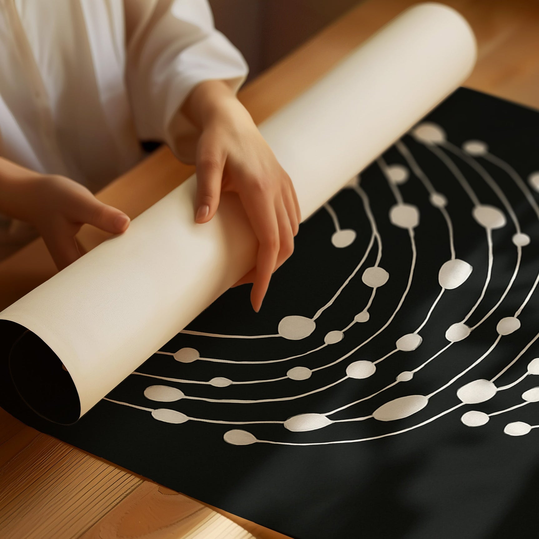 Minimalist Abstract White Dots on Black Canvas