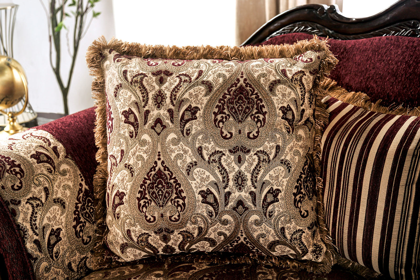 Matteo Burgundy/Brown Loveseat - Ornate Home