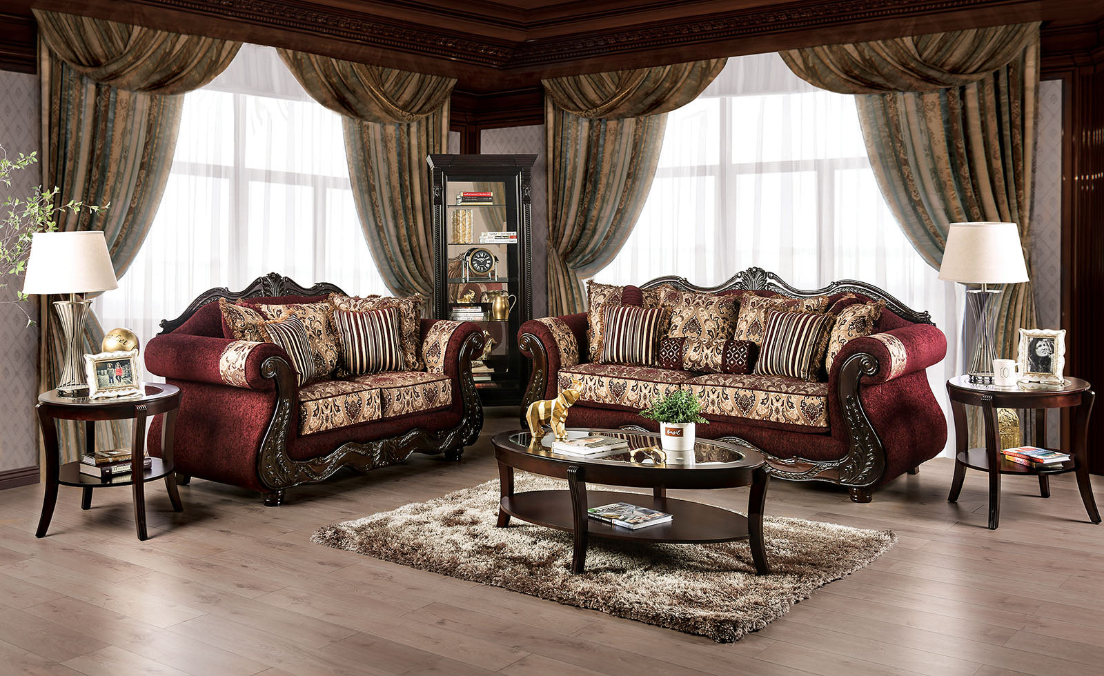 Matteo Burgundy/Brown Sofa - Ornate Home