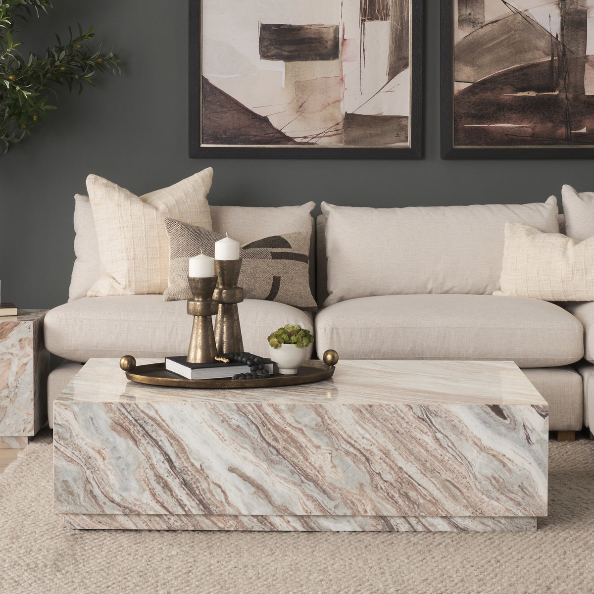 Matteo Pink Solid Marble Rectangular Coffee Table