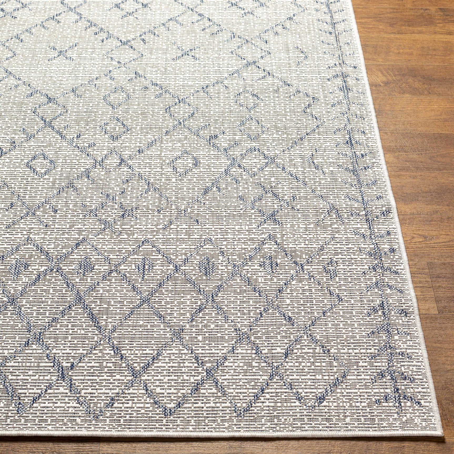 Maunawili Blue Detailed Gray Outdoor Rug - Clearance - Ornate Home