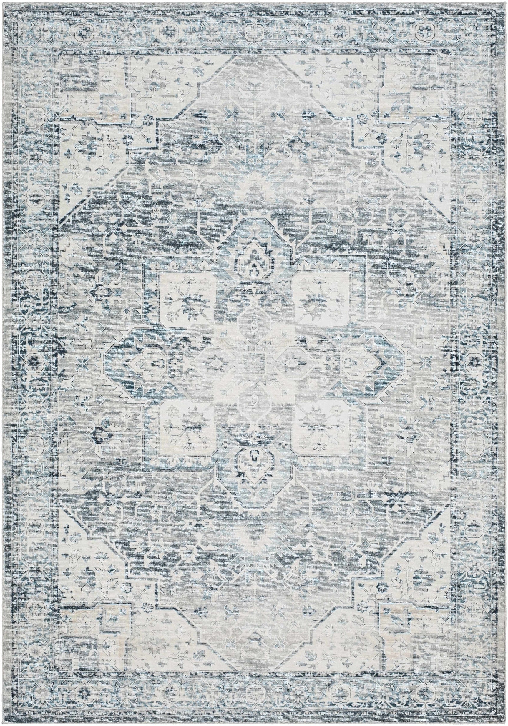 Mauro Blue Medallion Washable Area Rug - Clearance - Ornate Home