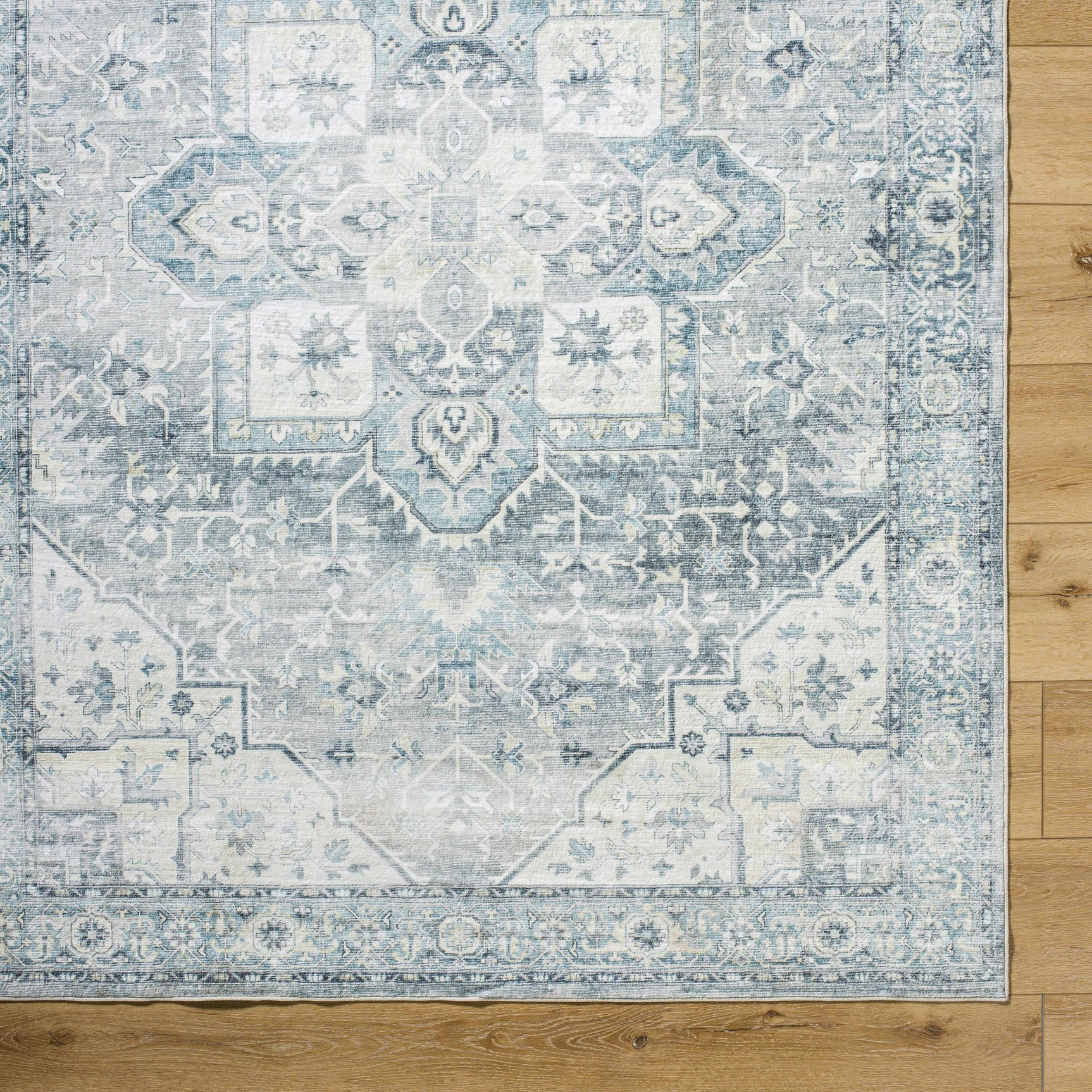 Mauro Blue Medallion Washable Area Rug - Clearance - Ornate Home