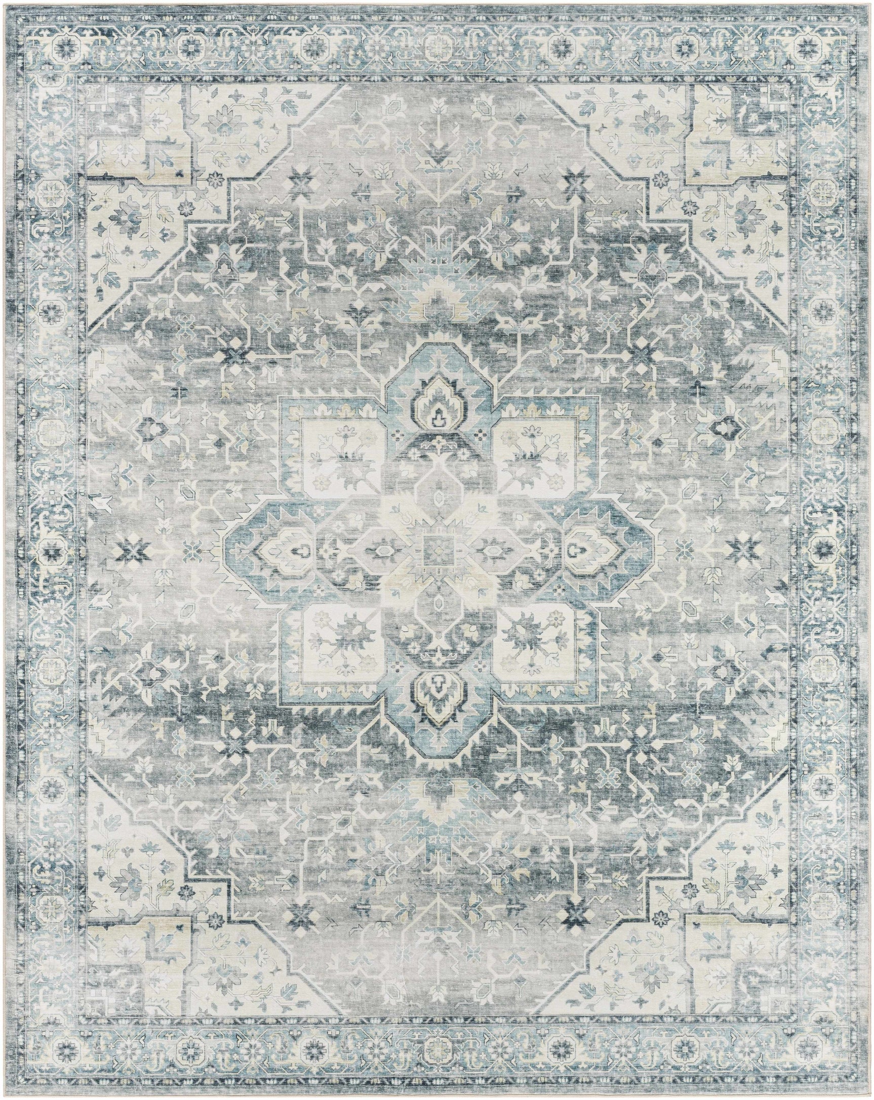 Mauro Blue Medallion Washable Area Rug - Clearance - Ornate Home