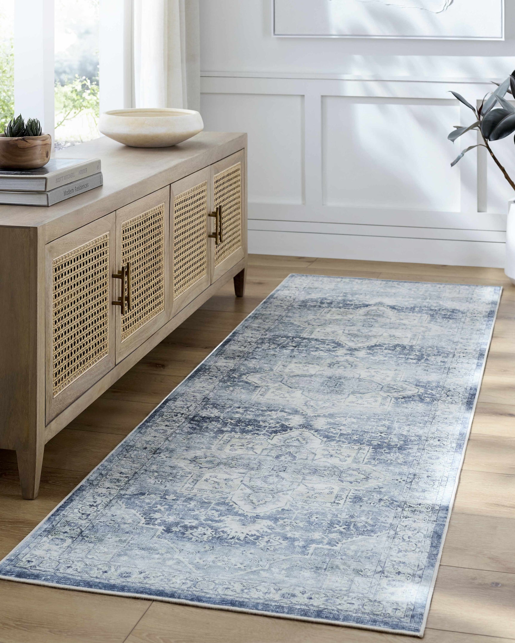 Mauro Navy Medallion Washable Area Rug - Clearance - Ornate Home