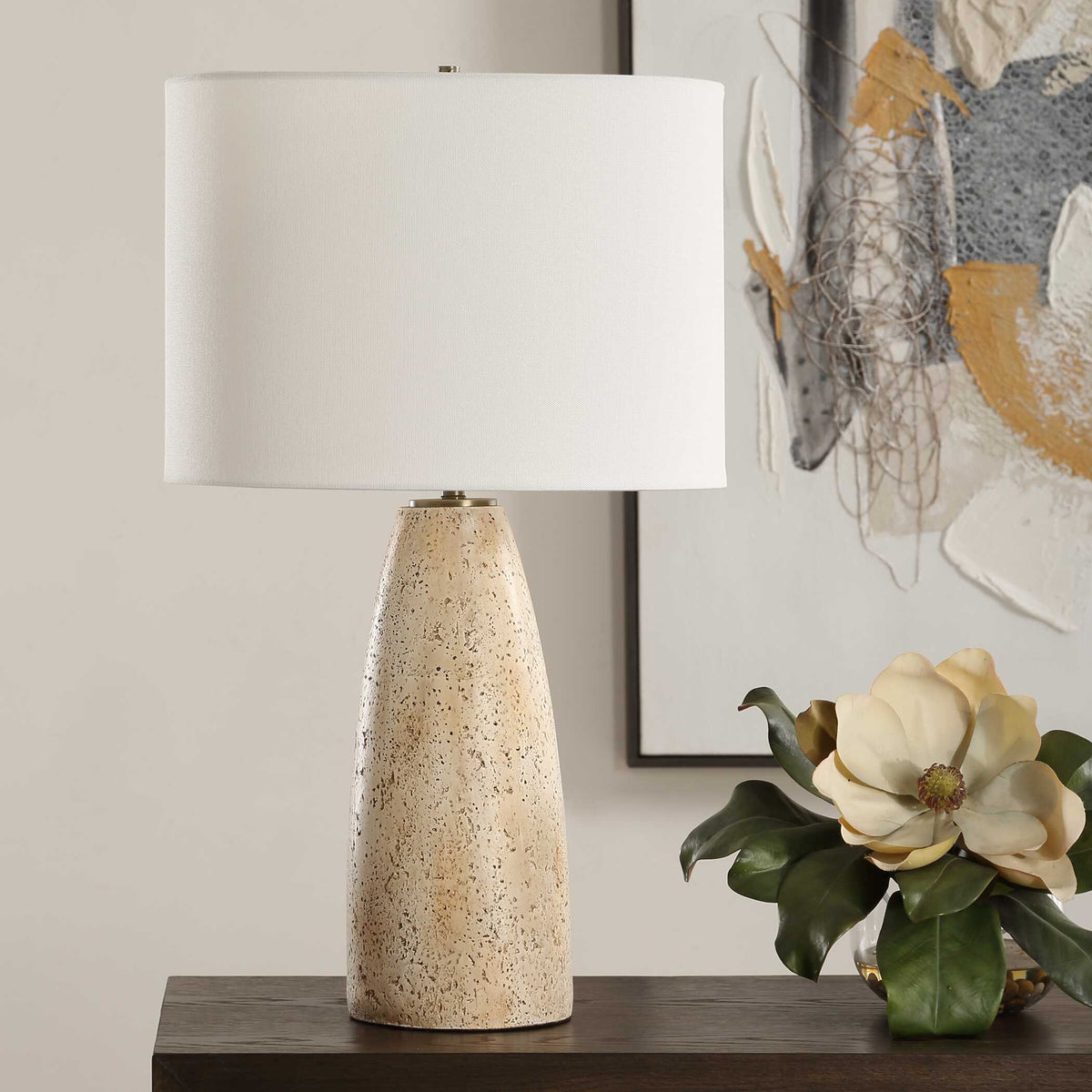Maury Brown Travertine Table Lamp - Ornate Home