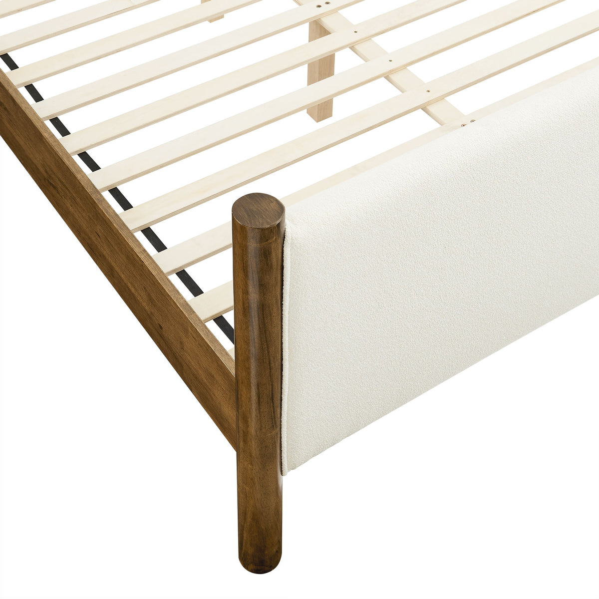 Maven Feather Walnut King Size Boucle Upholstered Platform Bed - Ornate Home
