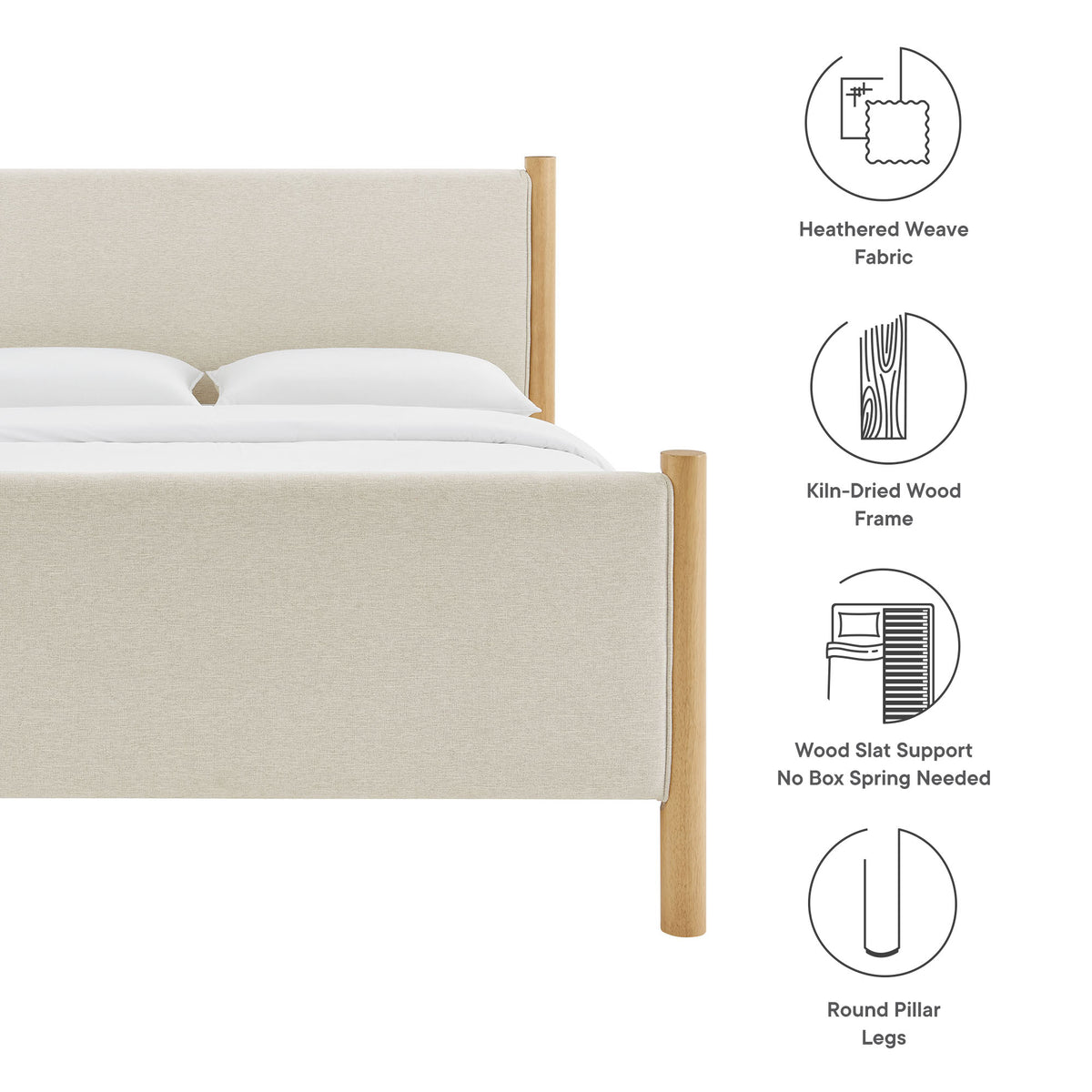 Maven Ivory/Oak King Size Fabric Upholstered Platform Bed - Ornate Home