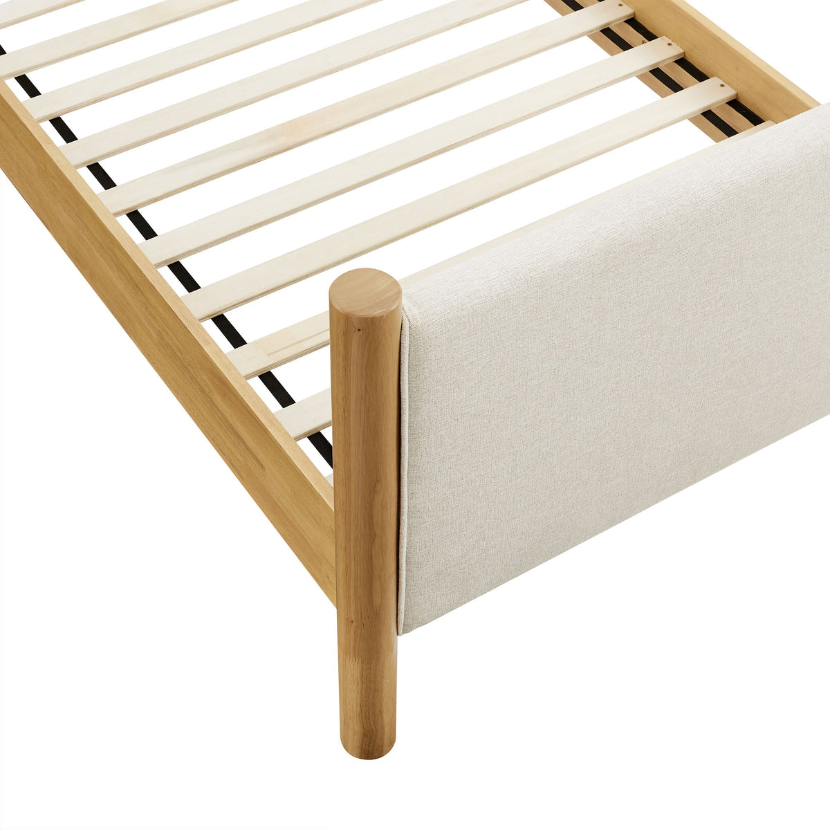 Maven Ivory/Oak Twin Size Fabric Upholstered Platform Bed - Ornate Home