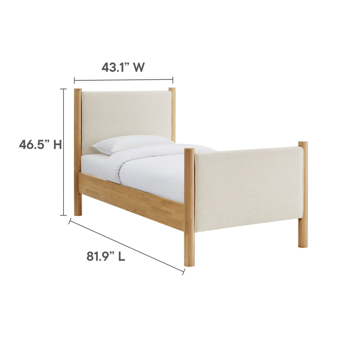 Maven Ivory/Oak Twin Size Fabric Upholstered Platform Bed - Ornate Home
