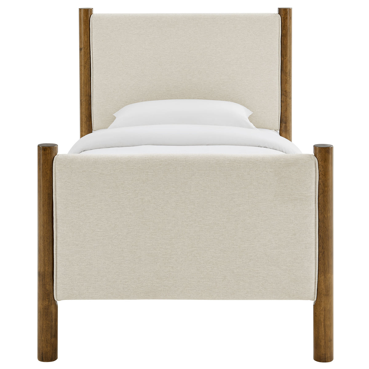 Maven Ivory/Walnut Twin Size Fabric Upholstered Platform Bed - Ornate Home