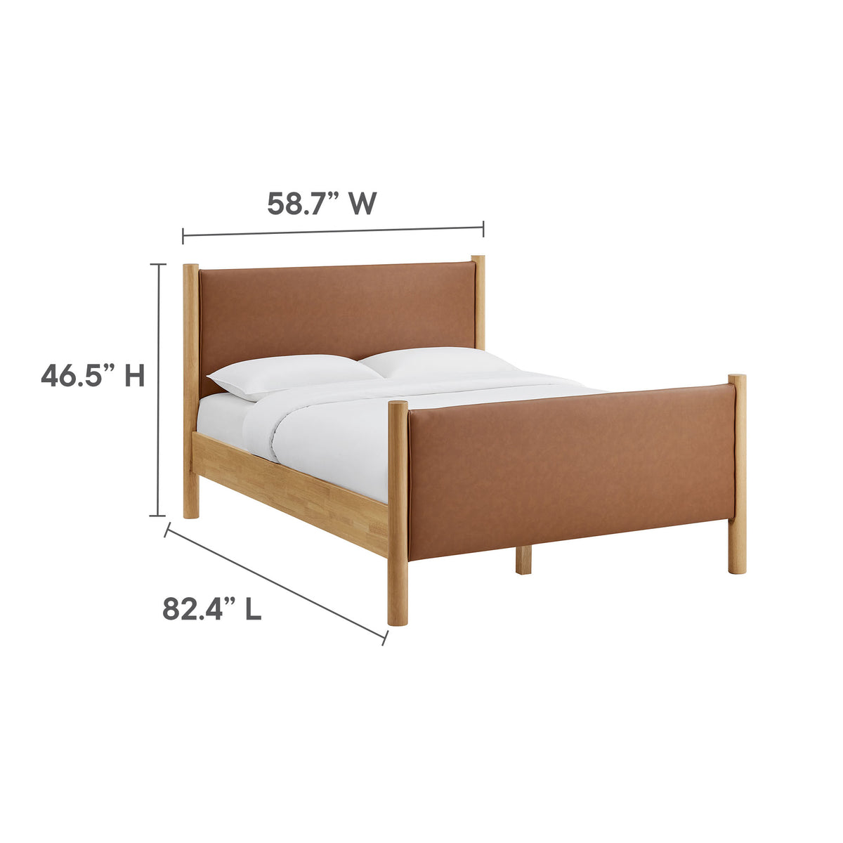 Maven Tan/Oak Full Size Vegan Leather Upholstered Platform Bed - Ornate Home
