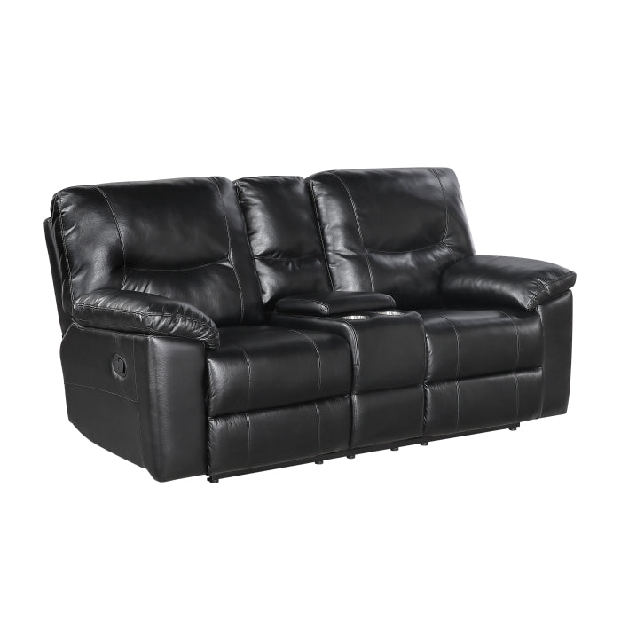 Maverick Black Double Reclining Loveseat With Center Console - Ornate Home