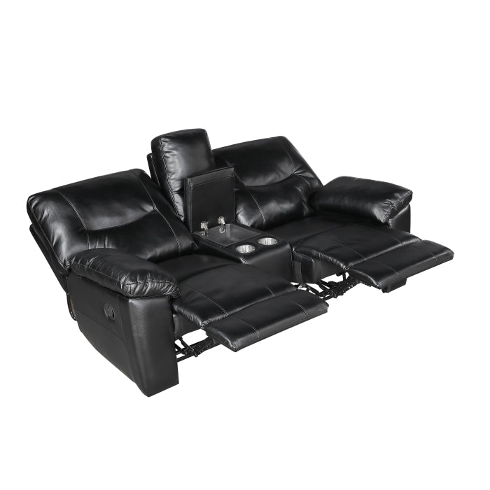 Maverick Black Double Reclining Loveseat With Center Console - Ornate Home