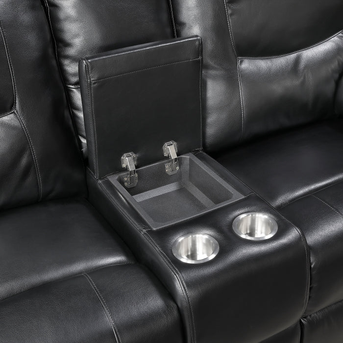 Maverick Black Double Reclining Loveseat With Center Console - Ornate Home