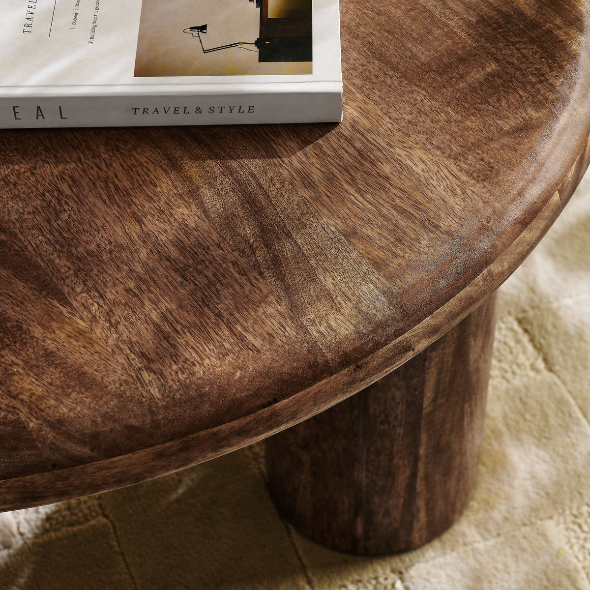Mavina Walnut Round Mango Wood Coffee Table - Ornate Home