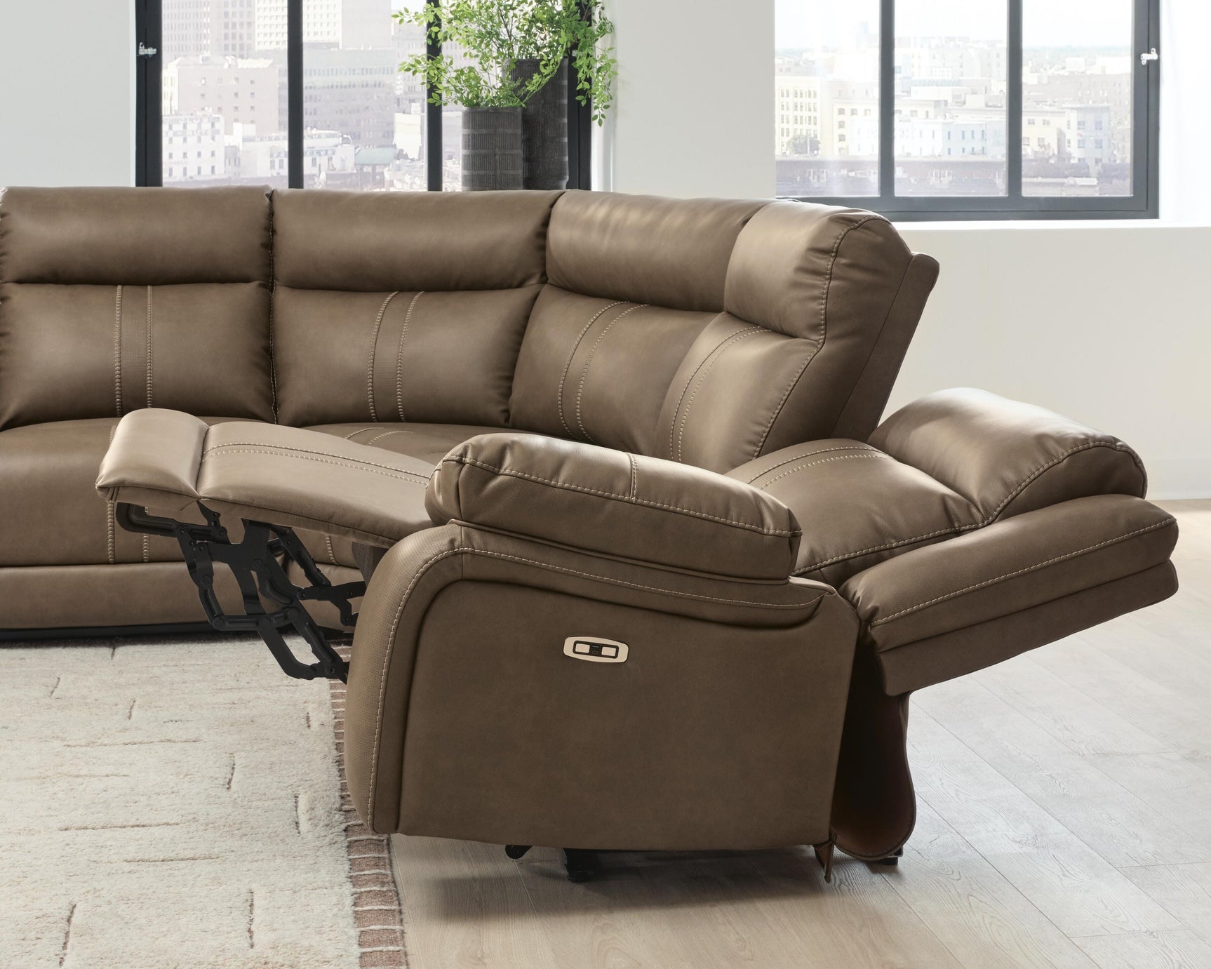 Max-Momentum Biscotti 6-Piece Power Reclining Sectional w/ Audio Console - Ornate Home