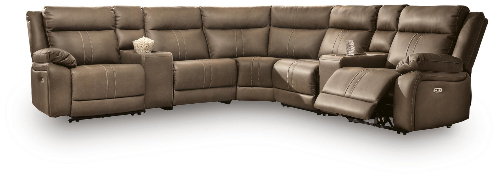 Max-Momentum Biscotti 7-Piece Power Reclining Sectional w/ Audio Consoles - Ornate Home