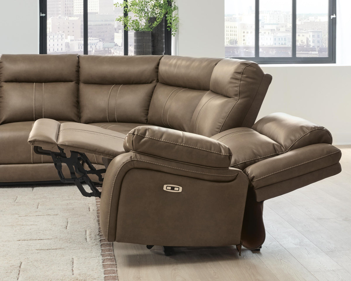 Max-Momentum Biscotti 7-Piece Power Reclining Sectional w/ Audio Consoles - Ornate Home