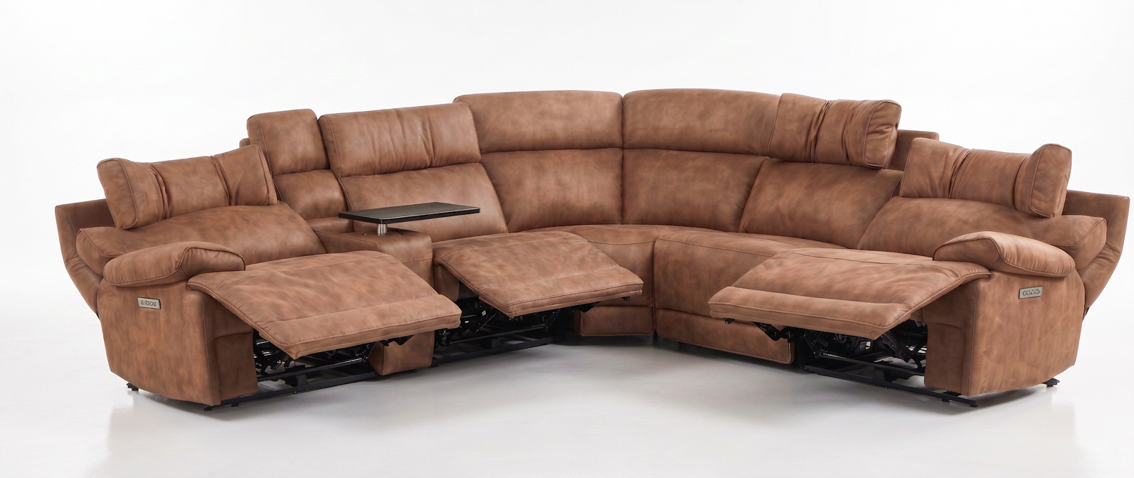 MaxView Media Mocha 6-Piece Power Reclining Sectional with Immersive Sound System - Ornate Home