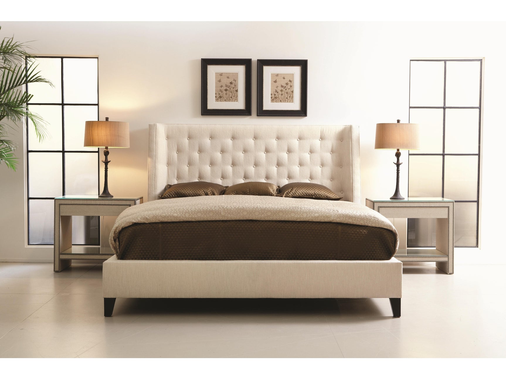 Maxime White/Cream Fabric Shelter Queen Bed - Ornate Home