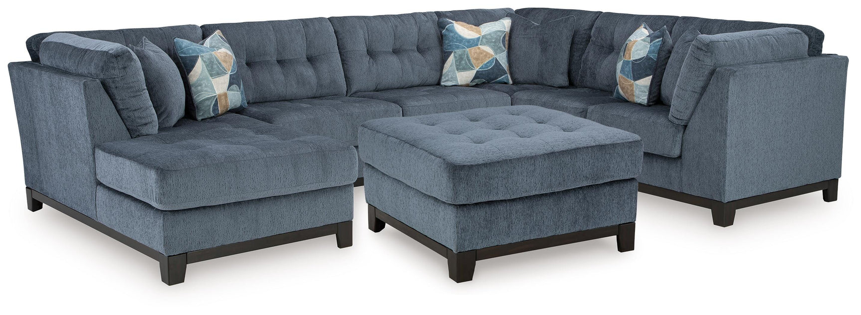 Maxon Place Navy 3-Piece Sectional and Ottoman - Ornate Home