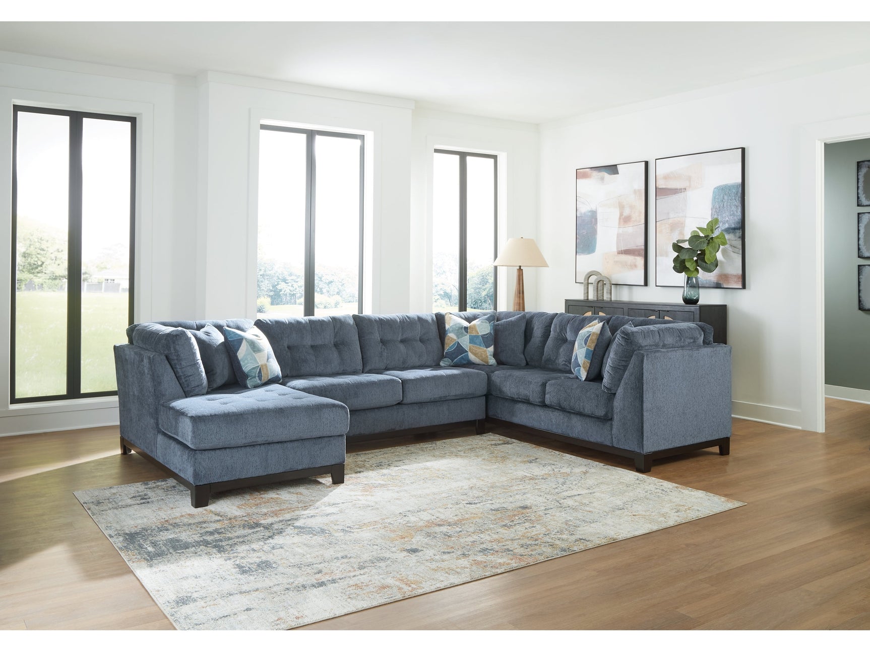 Maxon Place Navy 3-Piece Sectional with Chaise - Ornate Home