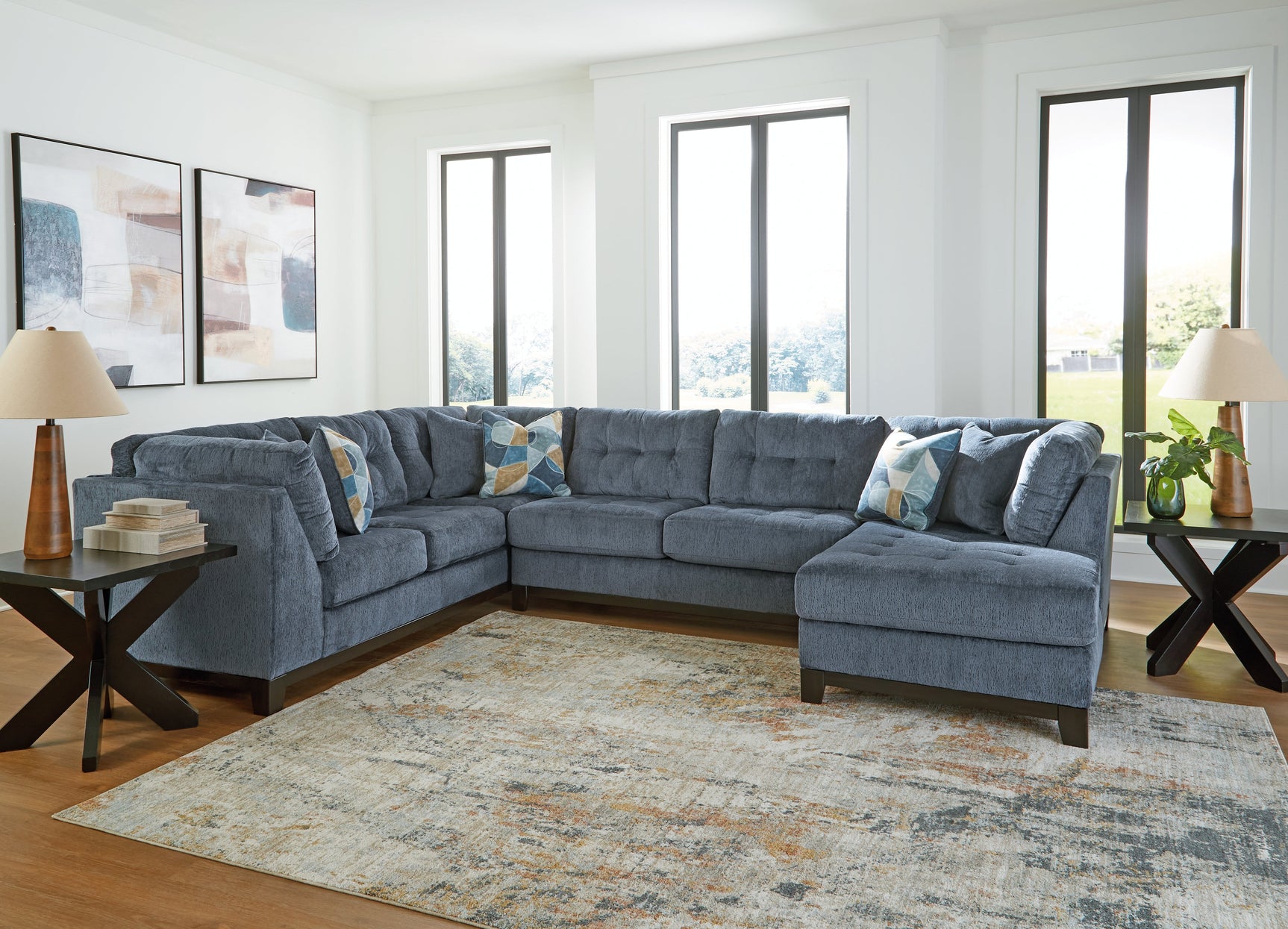 Maxon Place Navy 3pc Sectional with Chaise (Online Special Price) - Ornate Home