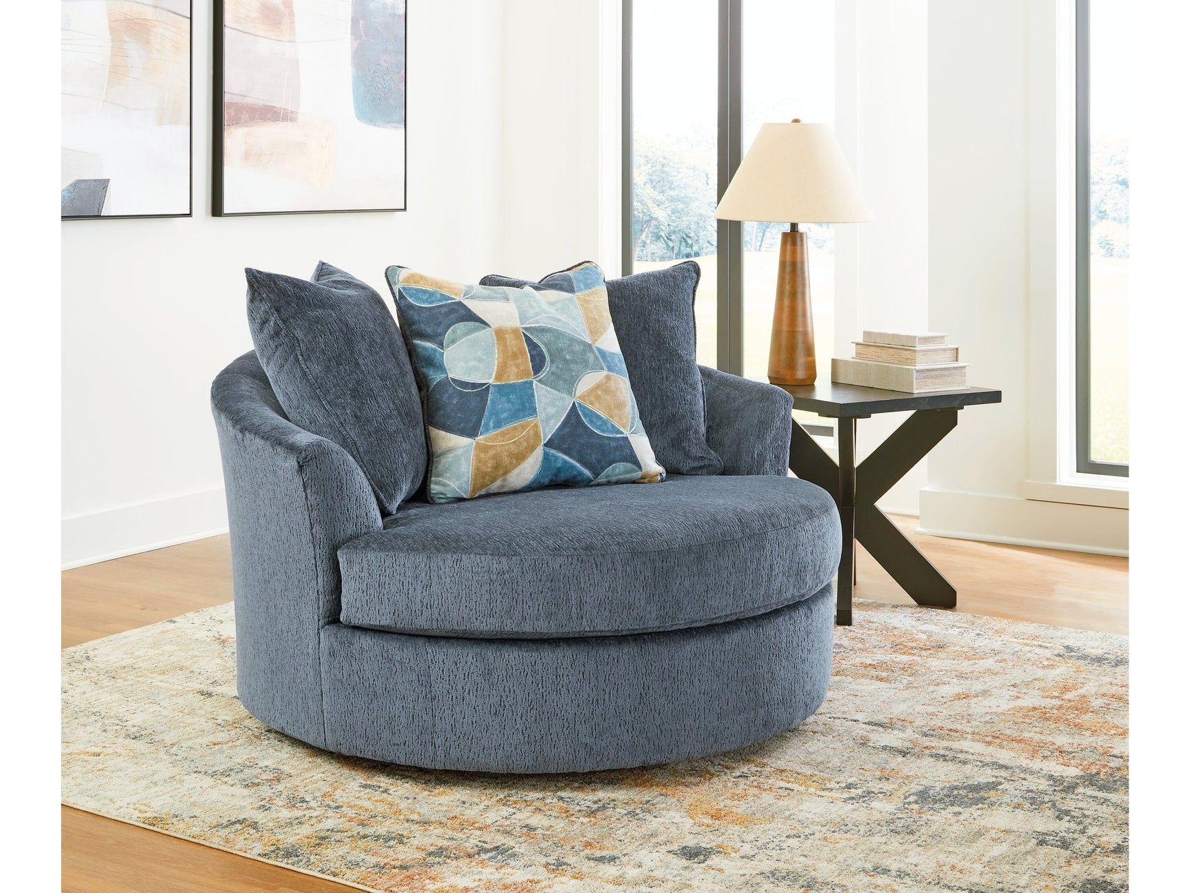 Maxon Place Navy Oversized Swivel Accent Chair (Online Special Price) - Ornate Home
