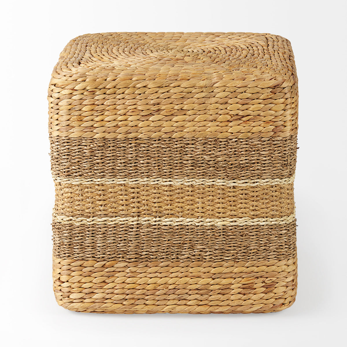 Maya Light Brown/Medium Brown Seagrass Square Pouf - Ornate Home