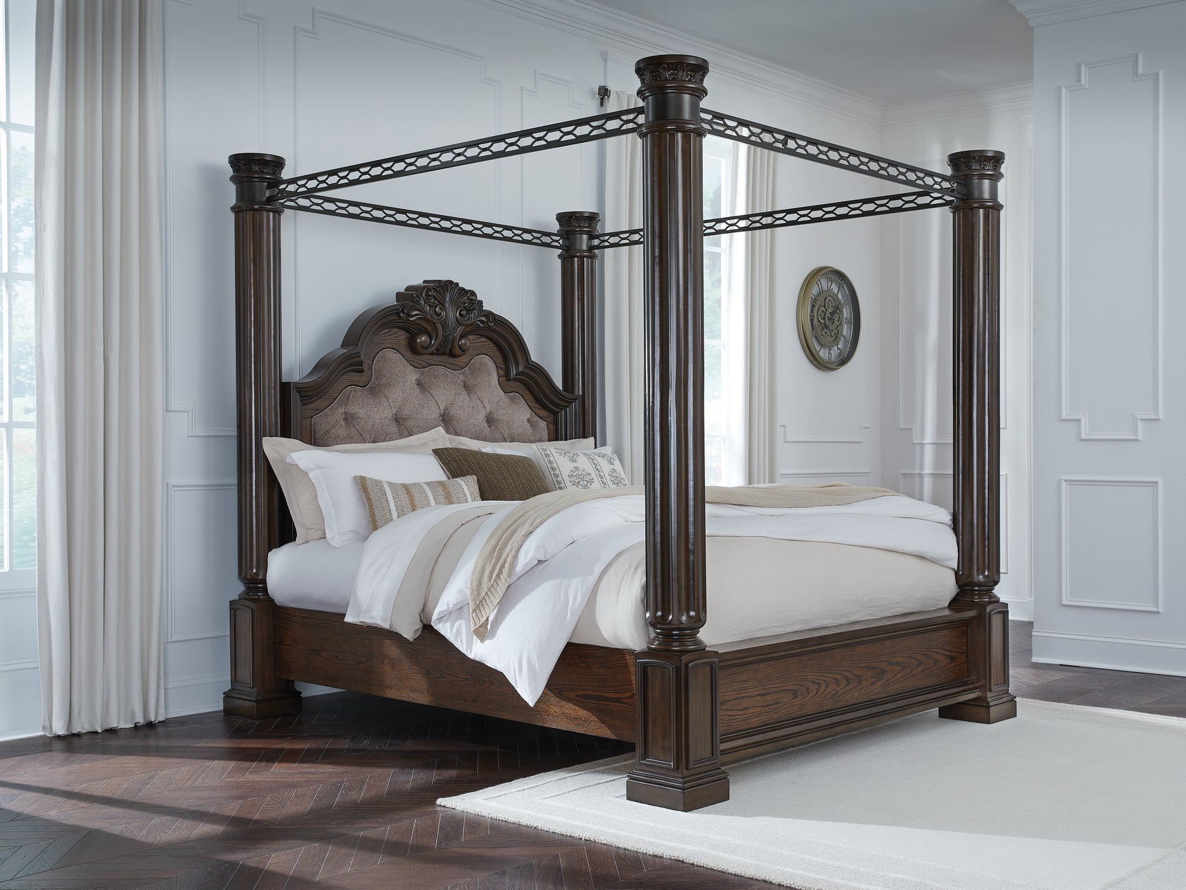 Maylee Dark Brown King Canopy Bed - Ornate Home