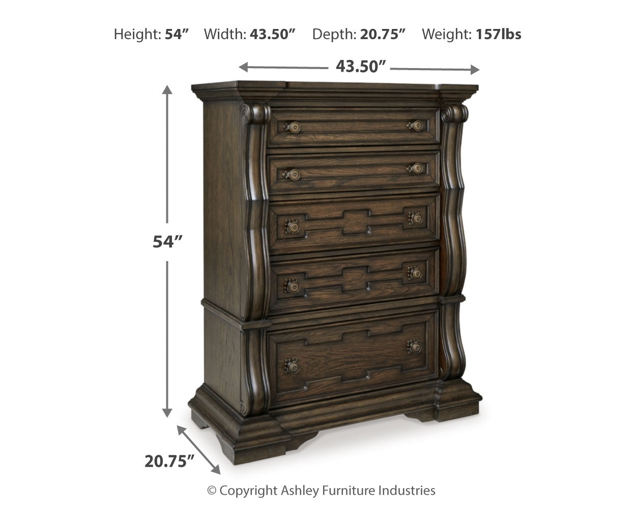 Maylee Dark Brown King Upholstered Panel Bed, Chest and 2 Nightstands - Ornate Home
