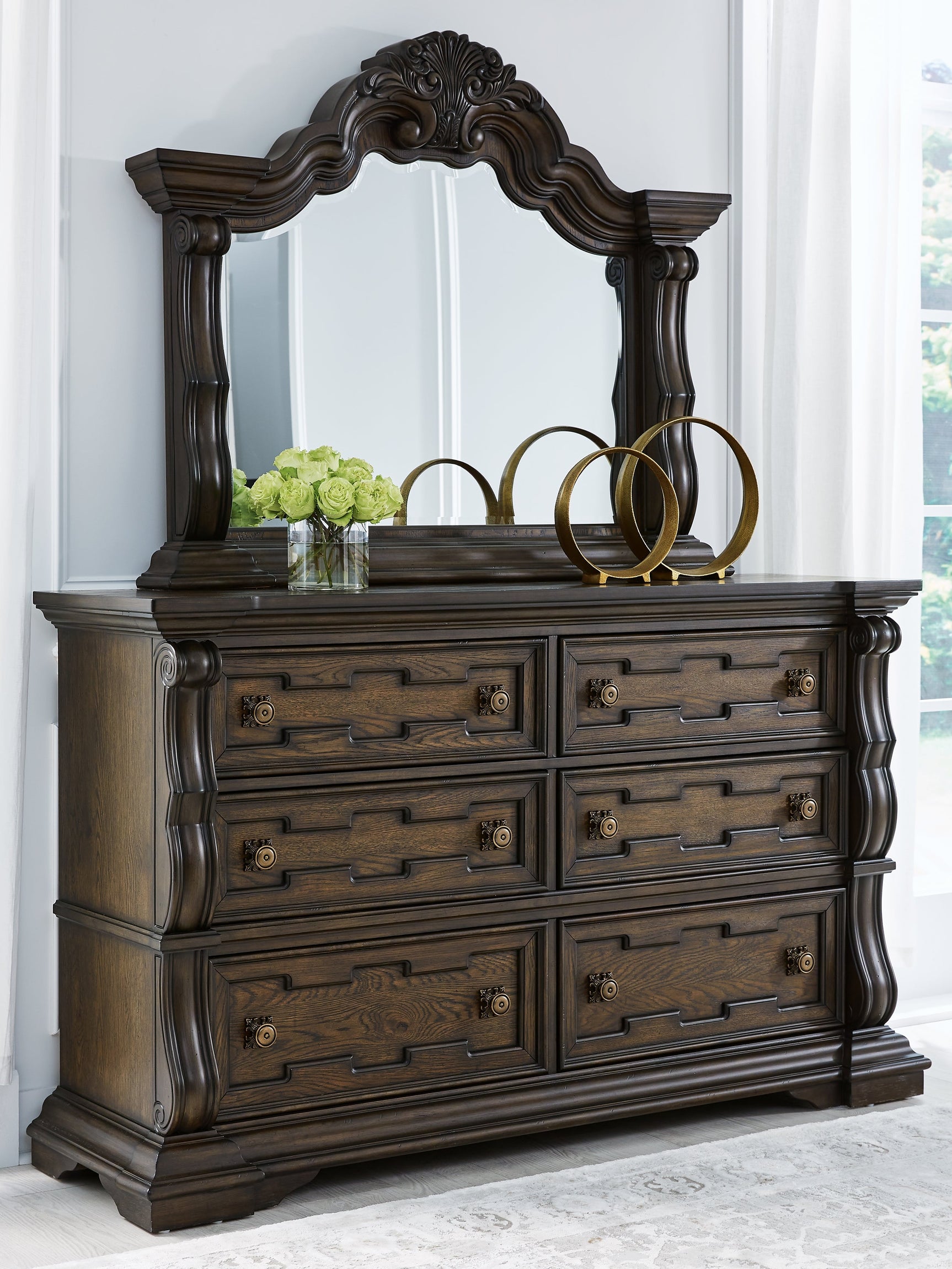 Maylee Dark Brown Queen Panel Bedroom Set with Dresser, Mirror, Chest and 2 Nightstands (Online Special Price) - Ornate Home