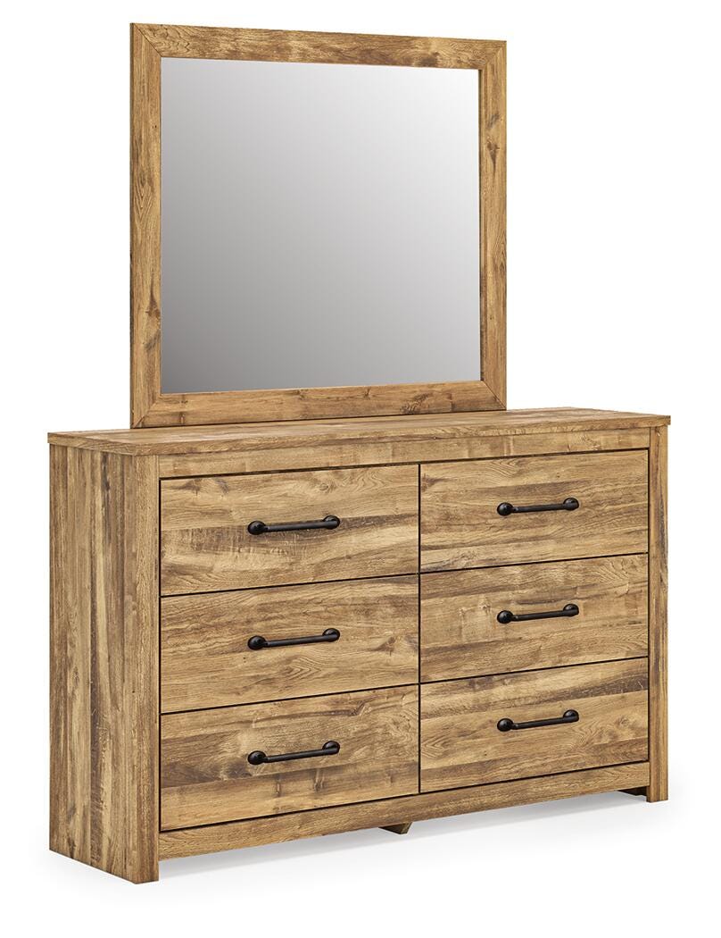 Maystonna Brown King Crossbuck Panel Bed, Dresser, Mirror and Nightstand - Ornate Home