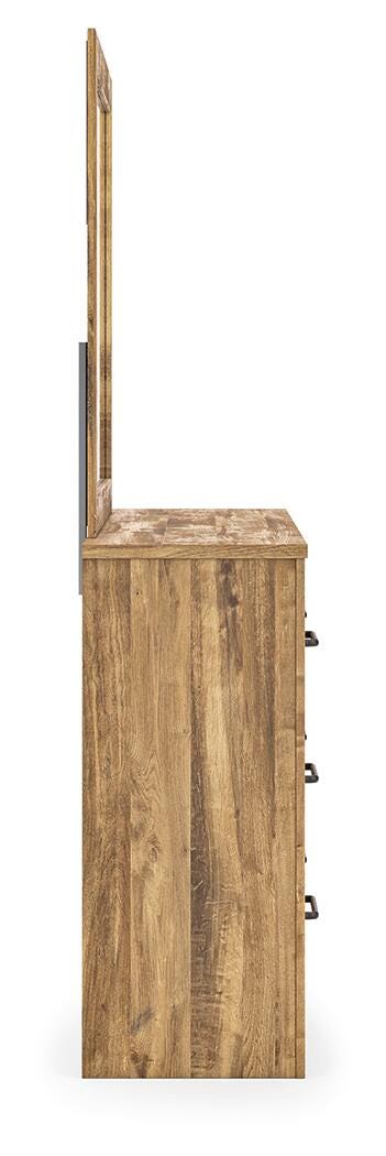 Maystonna Brown King Crossbuck Panel Bed, Dresser, Mirror and Nightstand - Ornate Home