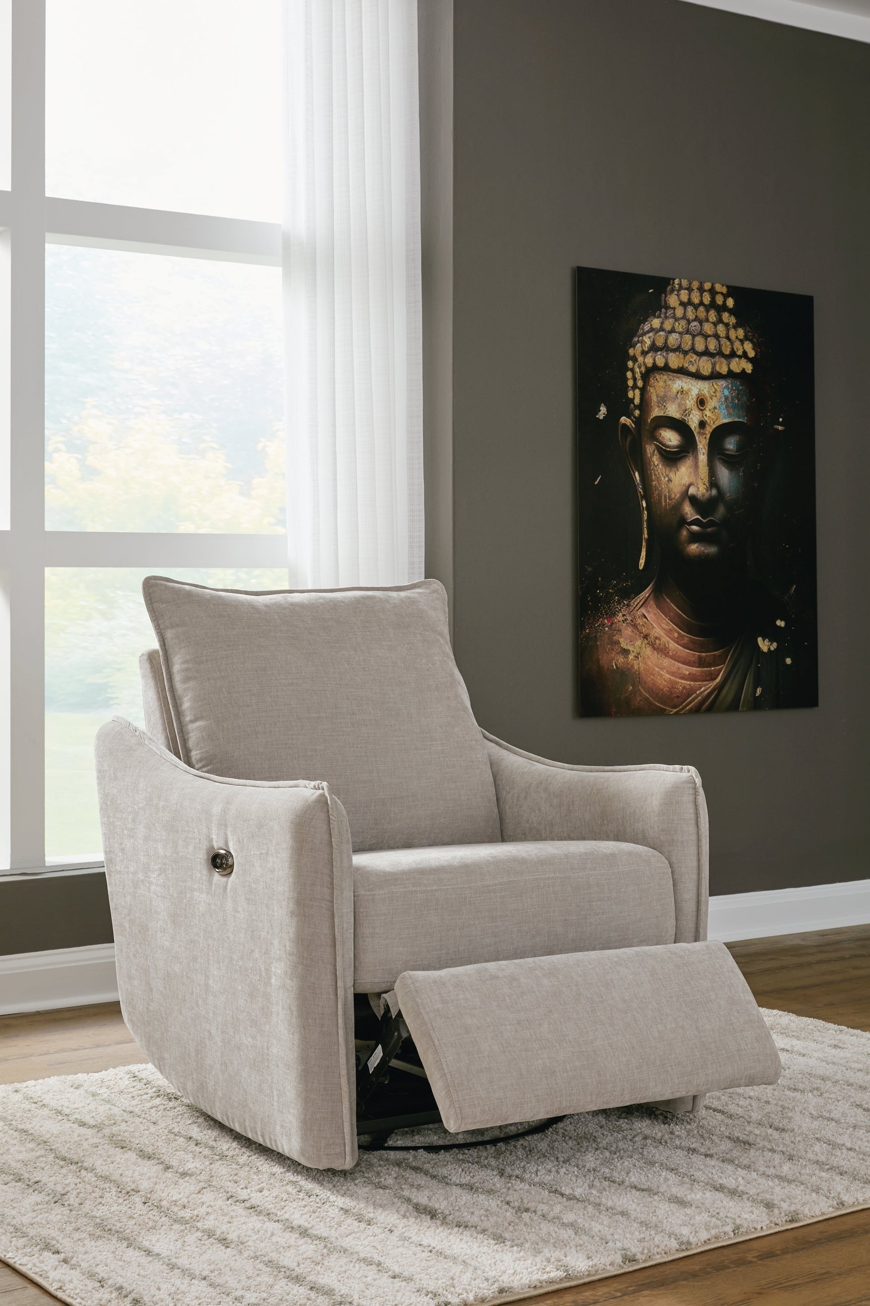 McBurg Taupe Swivel Power Recliner - Ornate Home