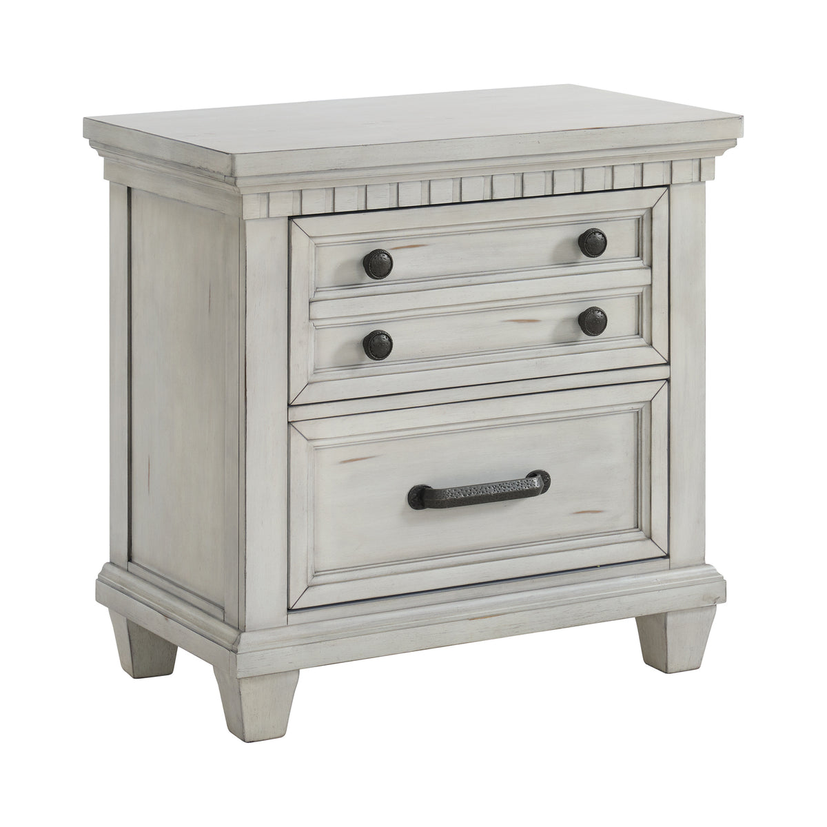 McCoy Antique White 2-Drawer Nightstand with USB - Ornate Home