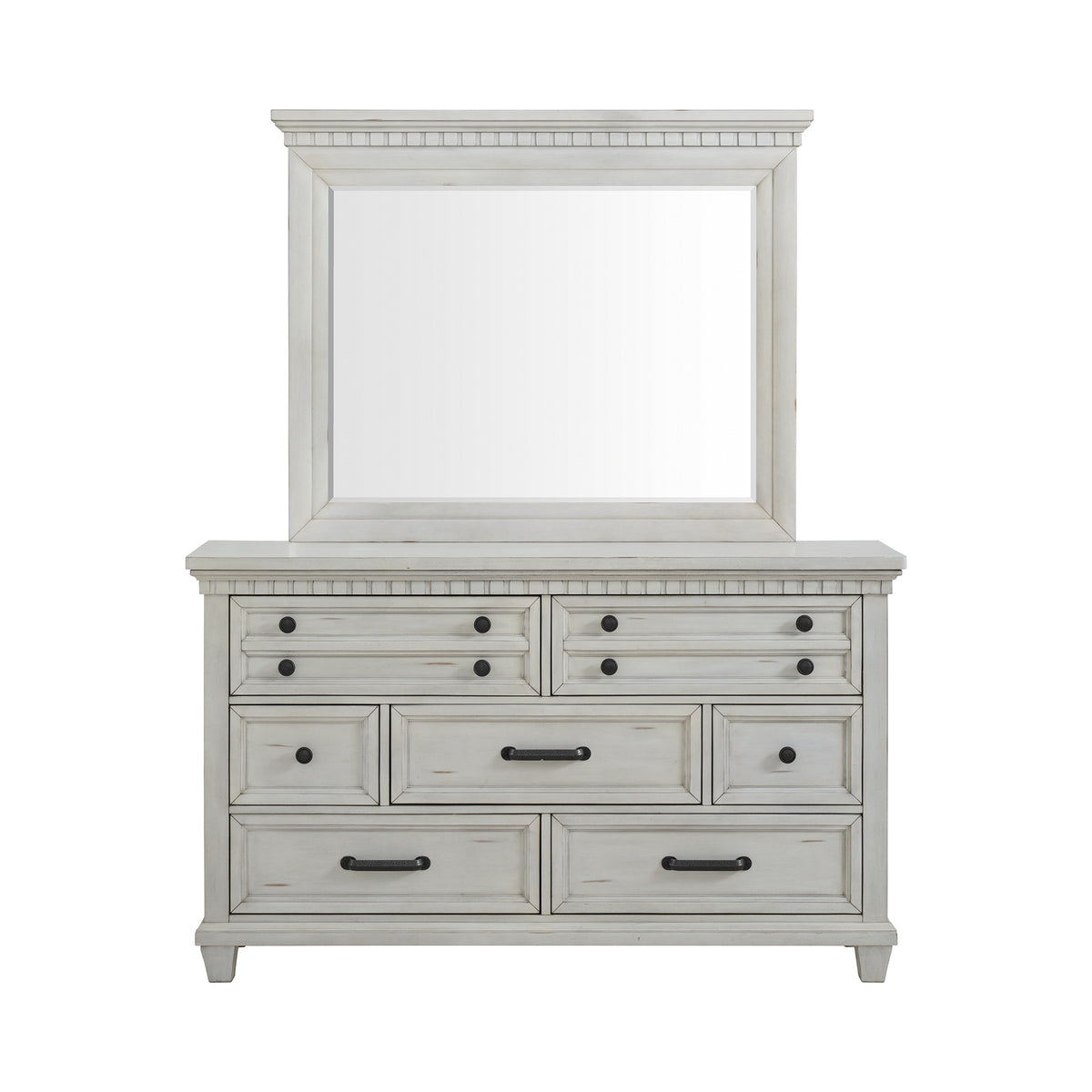 McCoy Antique White Dresser & Mirror Set - Ornate Home
