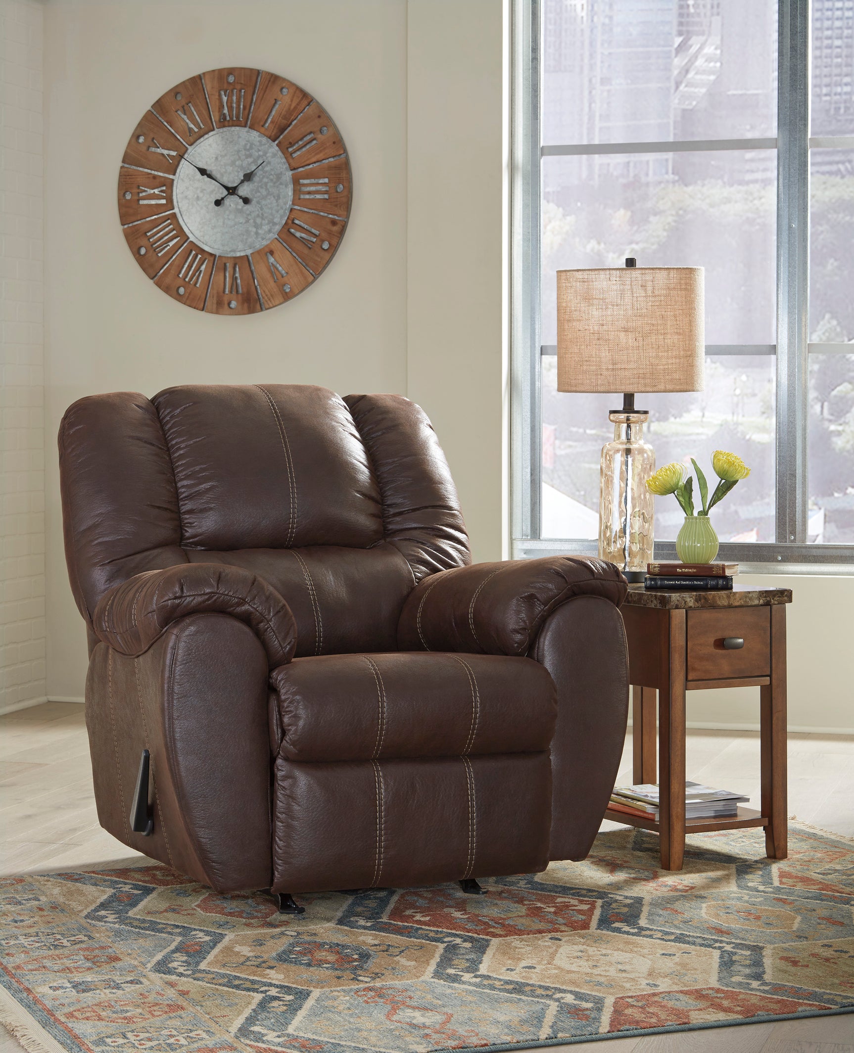 McGann Faux Leather Manual Rocker Recliner - Ornate Home
