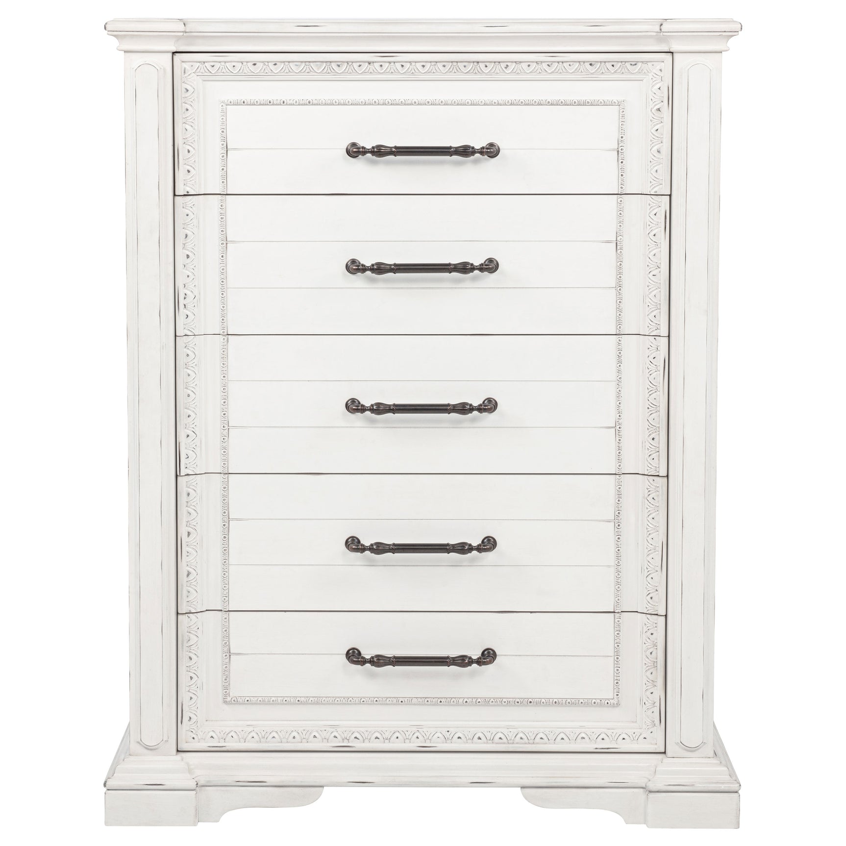 McKinney Vintage White 5-drawer Bedroom Chest of Drawers - Ornate Home