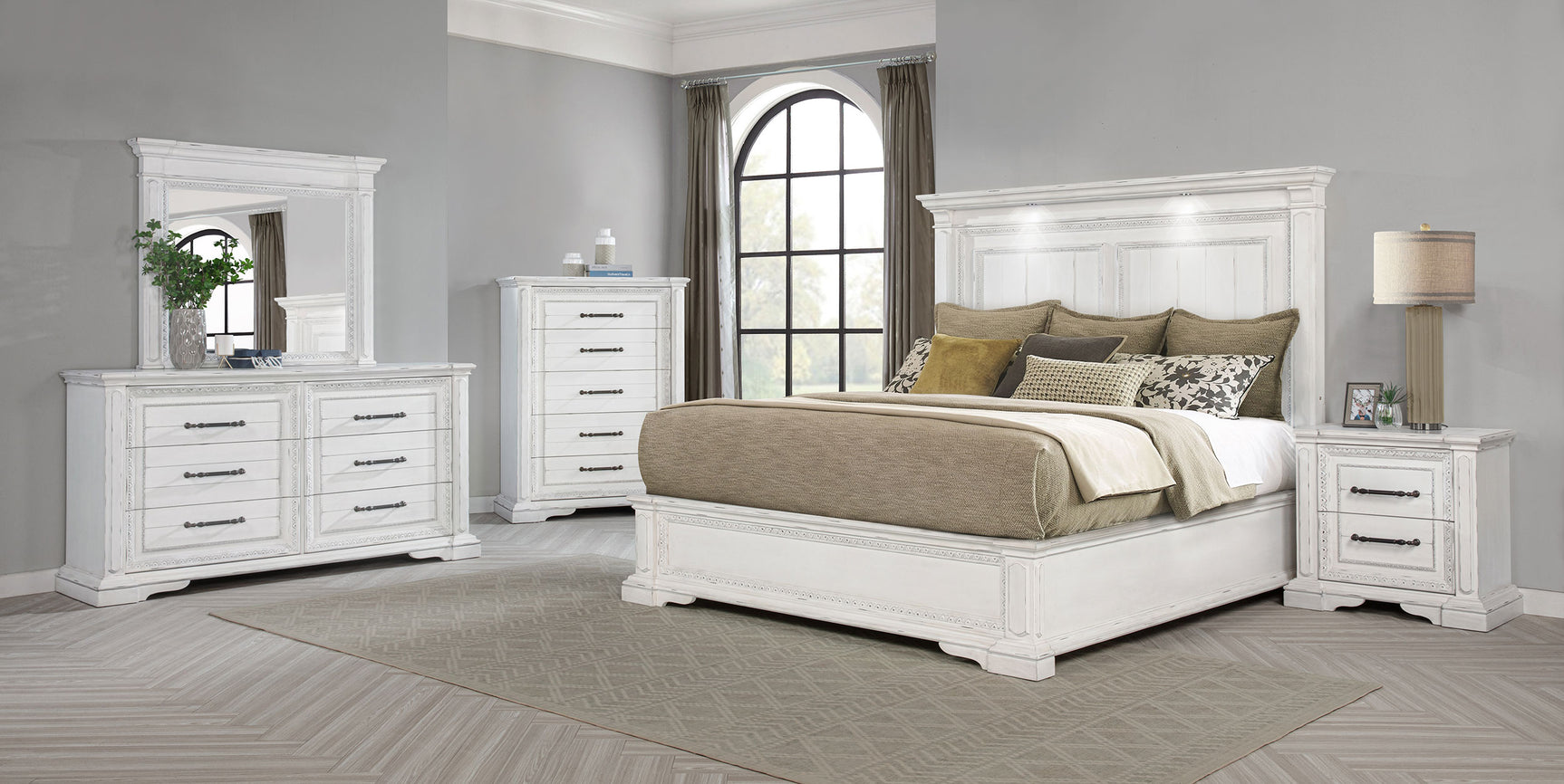 McKinney Vintage White 6-drawer Bedroom Dresser Cabinet - Ornate Home