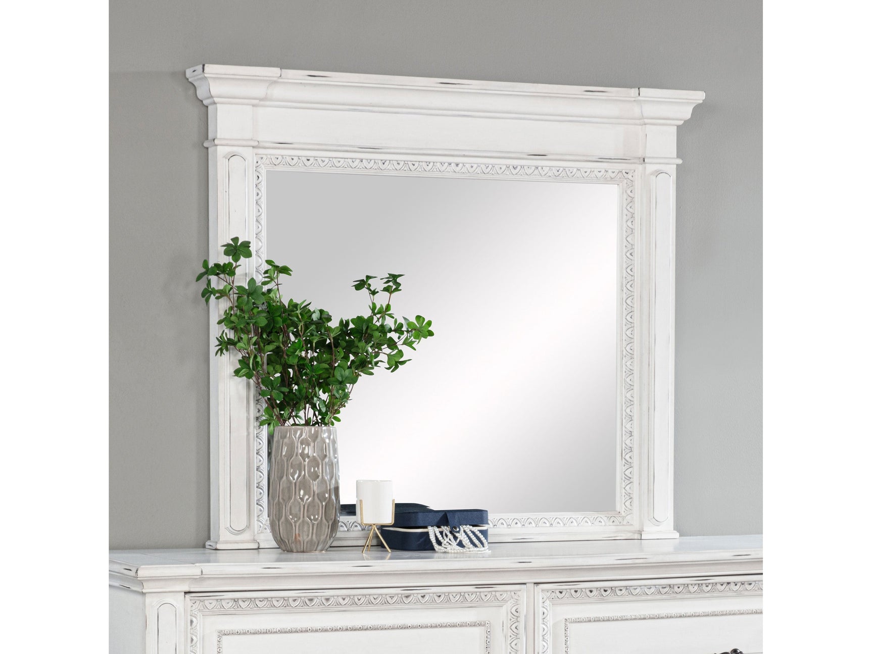 McKinney Vintage White Dresser Mirror - Ornate Home