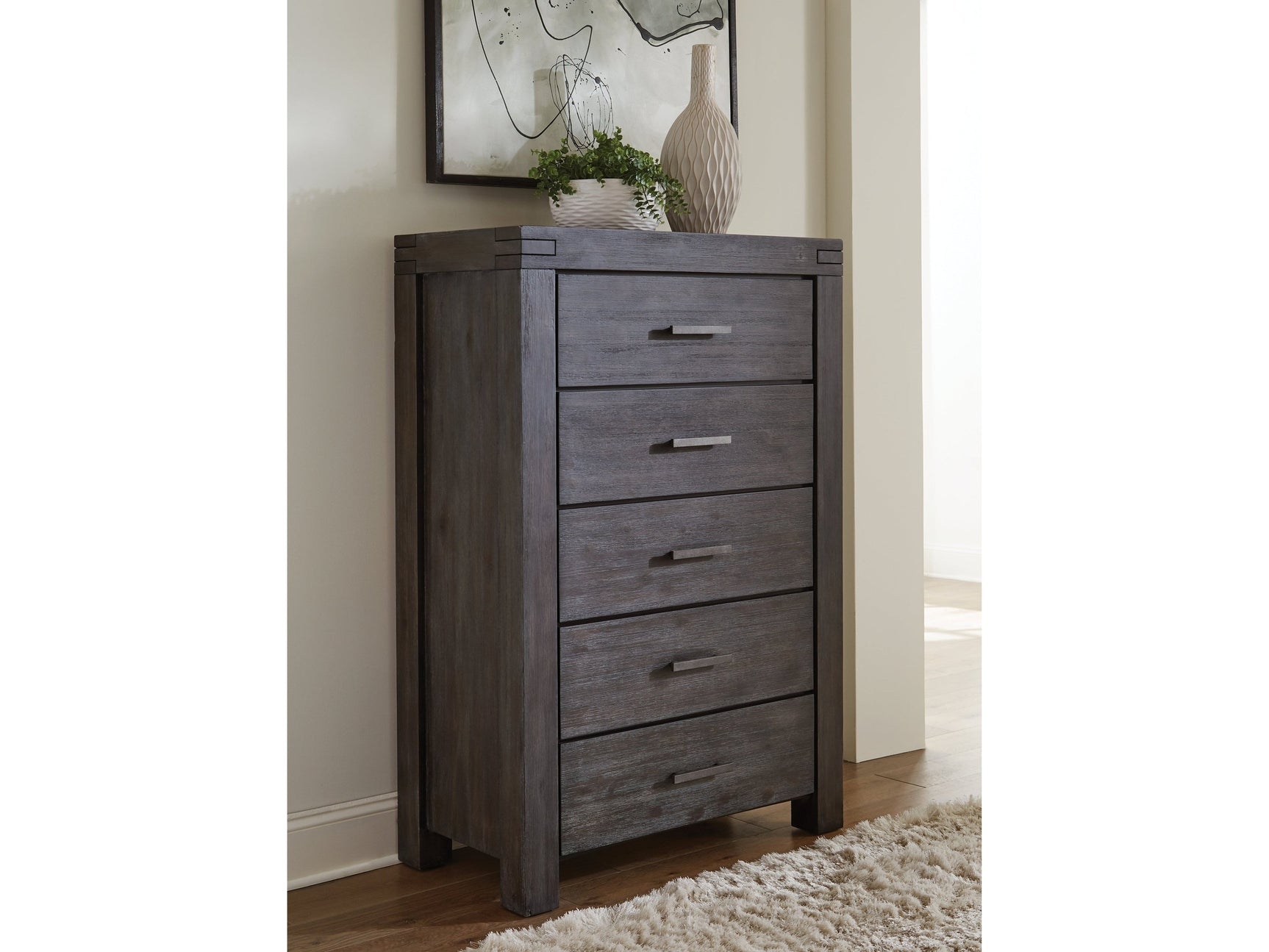 Meadow Five Drawer Solid Wood Chest in Graphite - Ornate Home