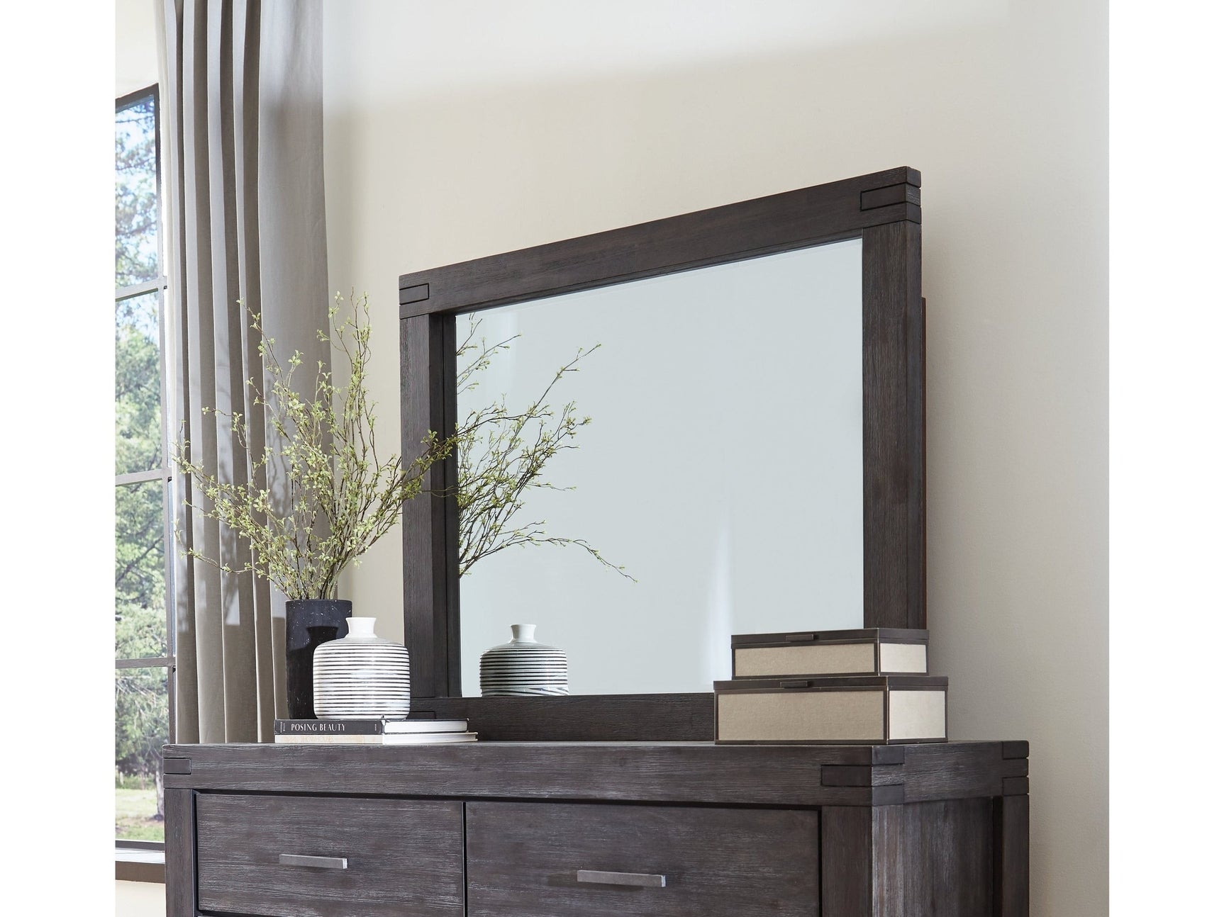 Meadow Solid Wood Beveled Glass Solid Wood Mirror in Graphite - Ornate Home