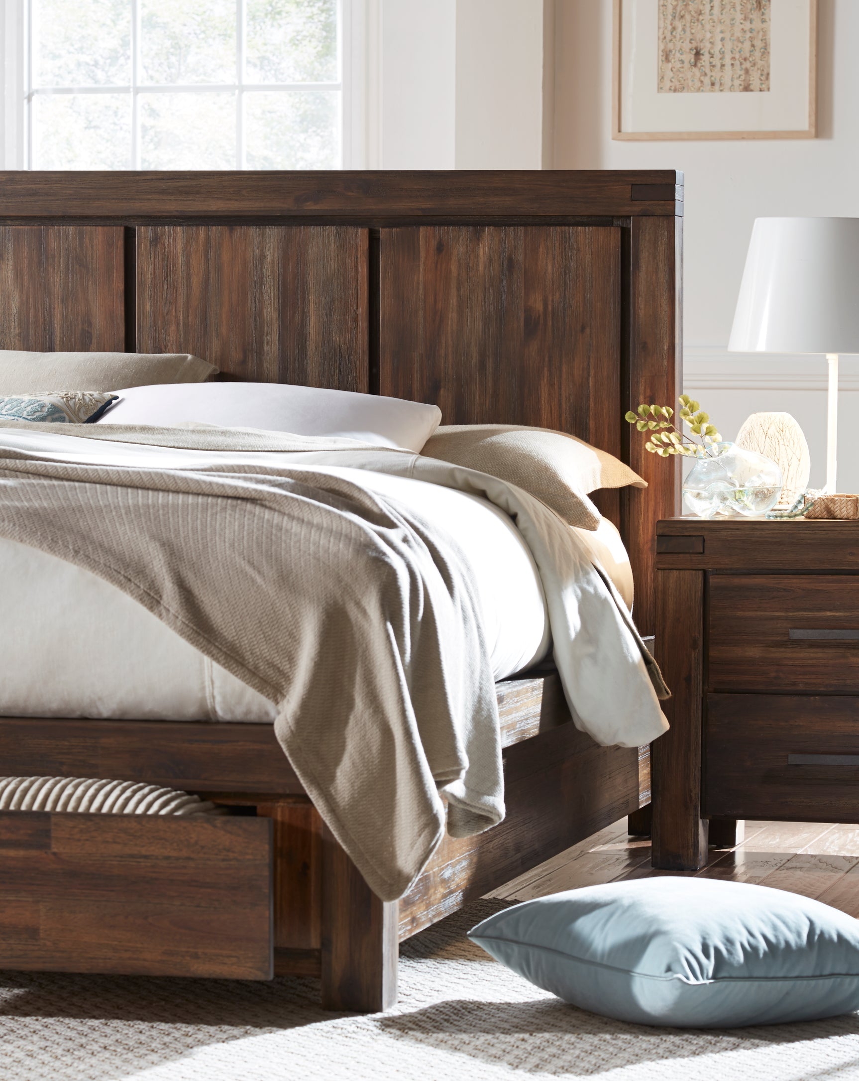 Meadow Solid Wood Footboard California King Storage Bed in Brick Brown - Ornate Home