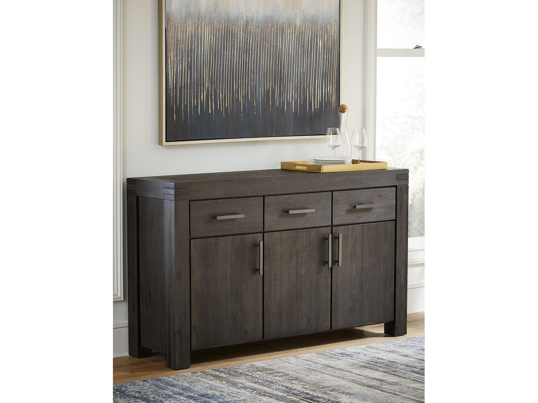 Meadow Solid Wood Three Drawer Three Door Sideboard in Graphite - Ornate Home